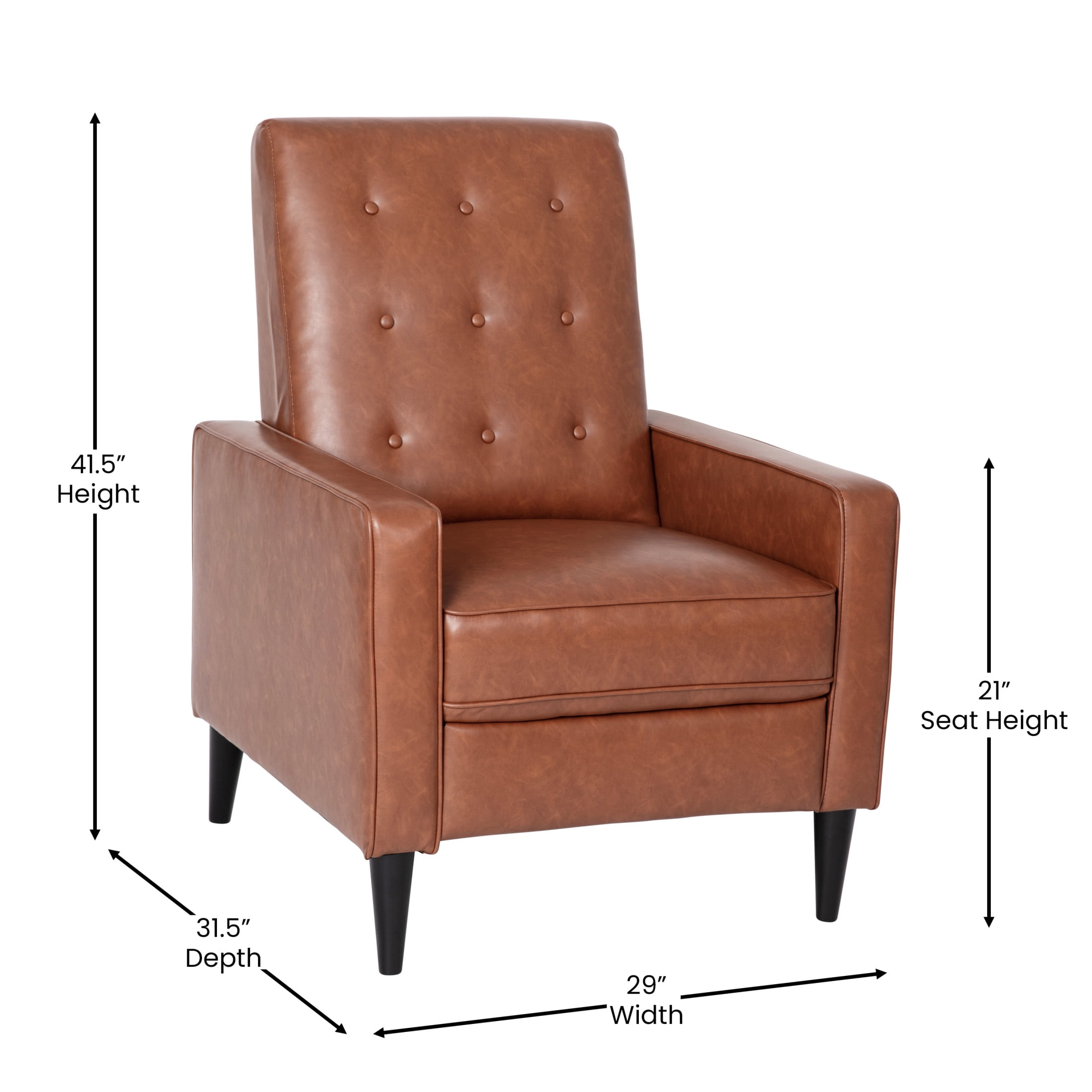 Flash Furniture Erza LeatherSoft Button Tufted Modern Pushback Recliner, Cognac Brown