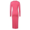 thumbnail image 5 of Women Bodycon Maxi Dress Long Sleeve Ruched Elegant Party Formal Spring Wedding Guest Dresses Hot Pink L, 5 of 7