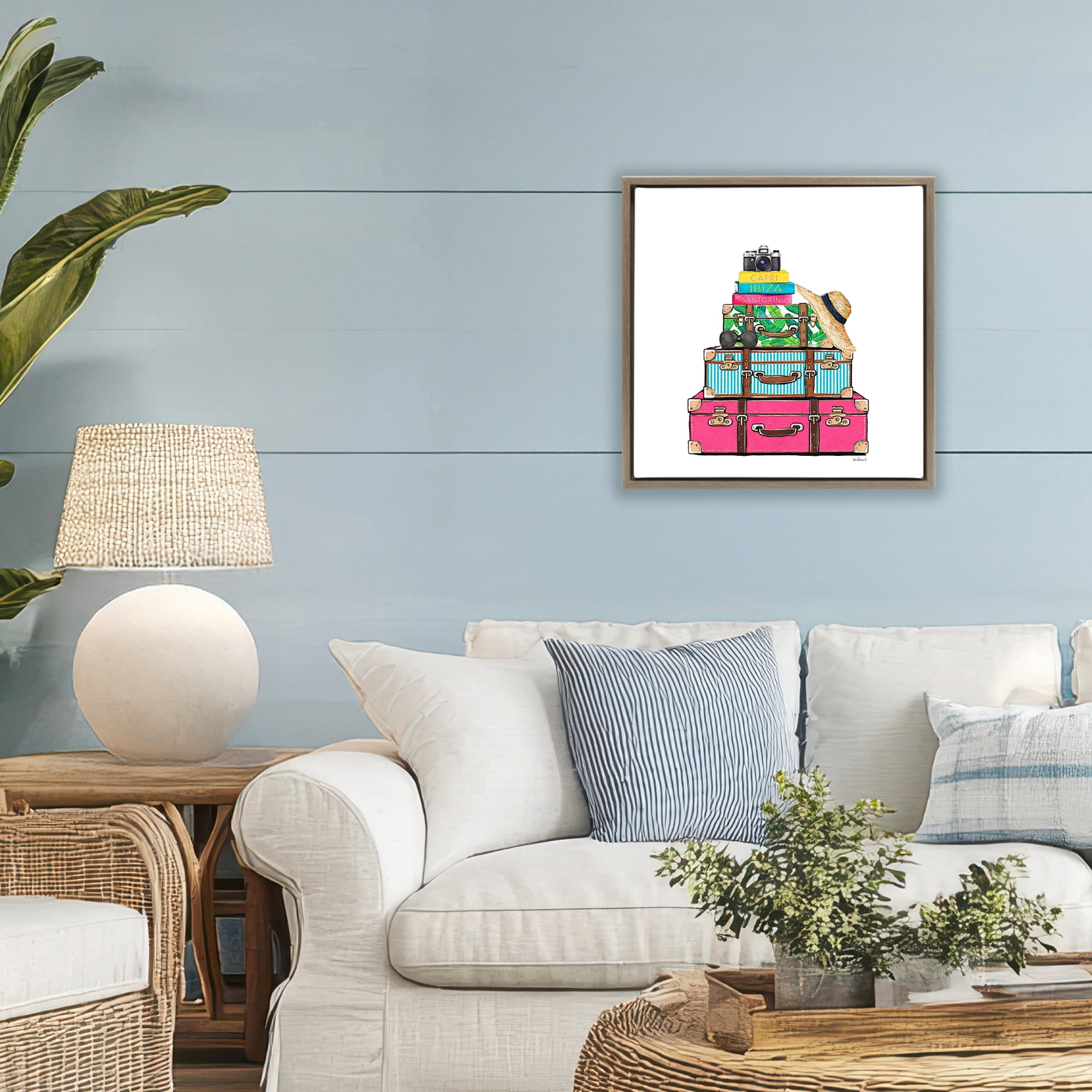 Stupell Industries Glam Travel Suitcases Brown Framed Floater Canvas Wall Art, design by Amanda Greenwood