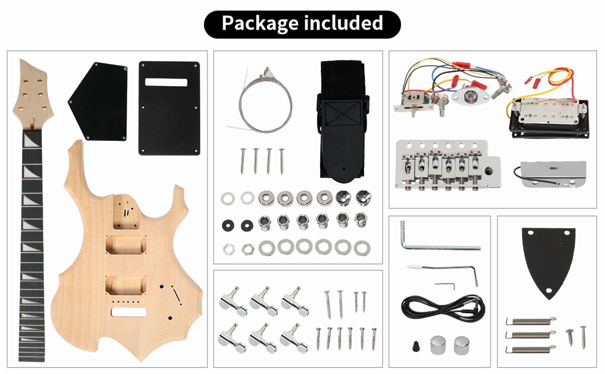 Ktaxon DIY 6 String Electric Guitar Kits Flame Shaped Style with Mahogany Body, Maple Neck and Accessories