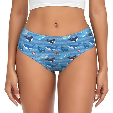 Womens Underwear - Blue fish print No Show Seamless Underwear for Women  Soft Stretch Womens Panties  Hipster Ladies Panties Bikini Underwear Briefs