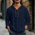 thumbnail image 3 of IYTR Men's Hooded Shirts with Pocket Button Long Sleeve Drawstring Casual Tops Loose Fit Lightweight Street Tshirts (Dark Blue,S), 3 of 3