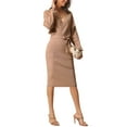 thumbnail image 2 of INSPIRE CHIC Robe Midi pour Femme Col en V Profond Manches Chauve-Souris Longues Ceinturée Robe Chandail Portefeuille L Kaki, 2 of 6