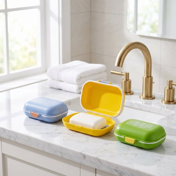 3Pcs Soap Bar Travel Case(Blue/Green/Yellow), soap saver with drainage, compact, for bathroom, kitchen sink, outdoor trips