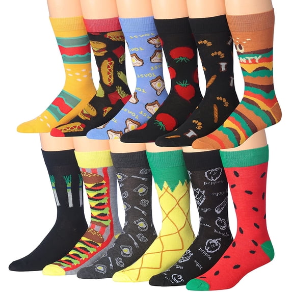 James Fiallo Mens 12-Pairs Funny Funky Crazy Novelty Colorful Patterned Dress Socks