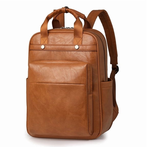 KKLDOGS PU Casual Backpack Men Women casual Leather Laptop Backpack,Daily Commuter Leather Backpack