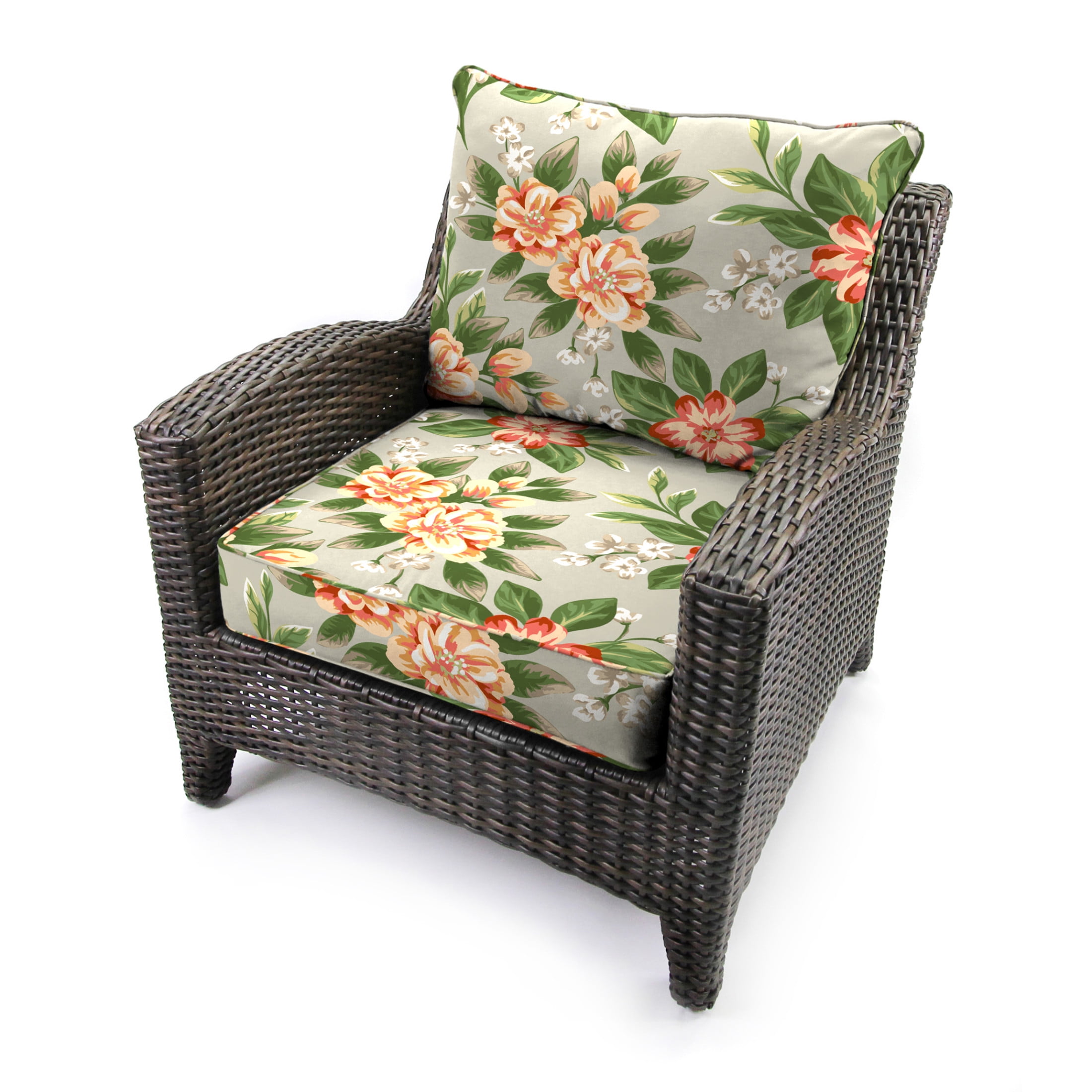 Jordan Manufacturing 46.5" x 24" Tori Cedar Grey Floral Rectangular Outdoor Deep Seat Chair Cushion Set with Welt