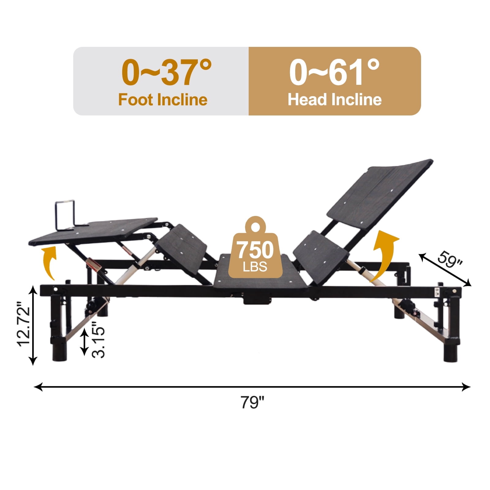 Mintazer Queen Size Adjustable Bed Base Frame with Head & Foot Incline, Wireless Remote Control Ergonomic Electric Bed Frame Zero Gravity Quiet Motor, Black