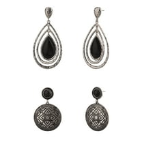 The Pioneer Woman Adult Female Silver-Tone Metal Onyx Stone Drop 2pc Earring Set