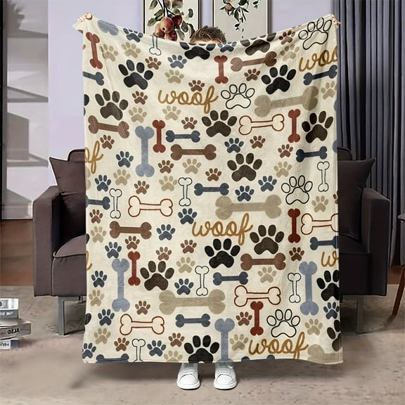 Cozy Dog Paw Print Fleece Blanket Soft & Warm All-Season Throw for Sofa Bed or Travel Perfect Gift for Pet Lovers Contemporary Geometric