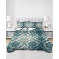thumbnail image 2 of Quilt King Size Bedding Set, Turquoise Boho Reversible Summer Quilt 3 Pieces, Teal Ombre Floral Ethic Tribe Lightweight Bedspreads Coverlets with 2 Pillow Shams for All Seasons, 2 of 5
