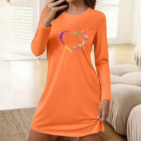 HongQid Nightgowns for Women Soft Grpahic House Dress Long Sleeve Sleep Shirts Fall Sleepwear Night Gown Nightshirt