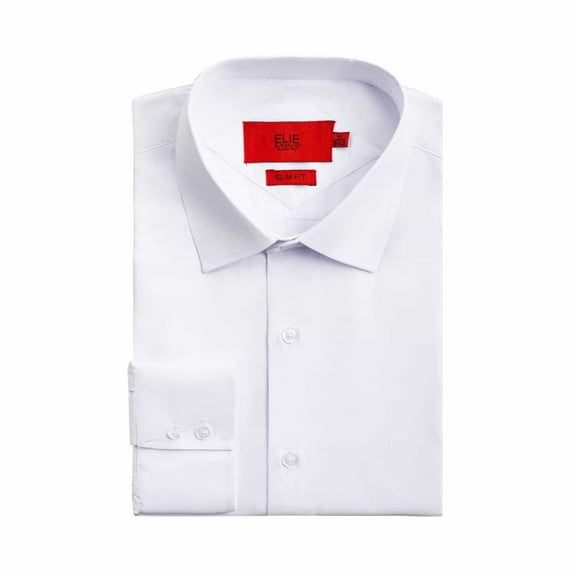 Elie Balleh Men's White Slim Fit Solid Button-Down Shirt