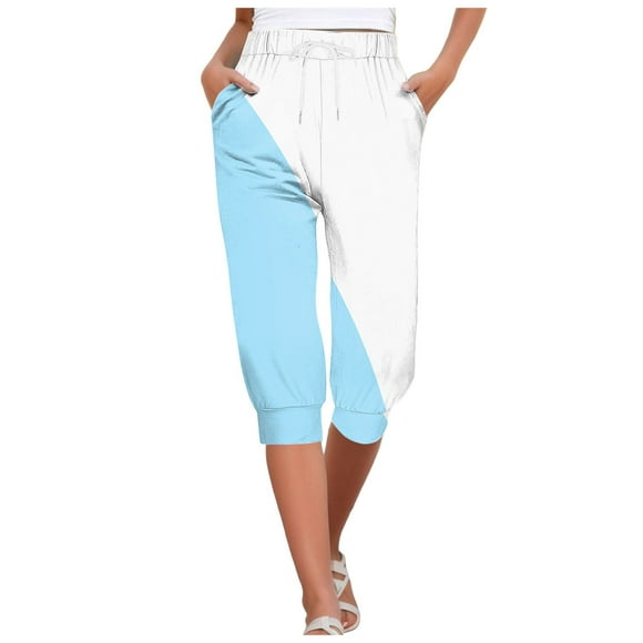Summer Palazzo Pants for Women 2025 Printed Bottom High Waist Drawstring Joggers Tapered Loose Fit with Pockets Beach Casual Vacation Pants Trousers