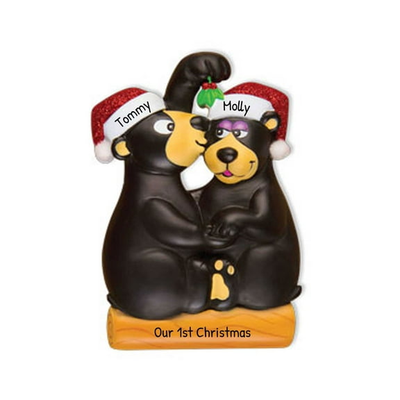 Personalized Couple Ornament 2024 - Kissing Black Bears Christmas Tree Ornaments Engaged Gifts