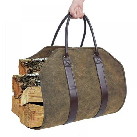 

Fireplace Carrier Waxed Firewood Canvas Log Carrier Tote Bag Outdoor Log Tote Large Wood Carrying Bag with Handles Security Strap Camping Indoor Firewood Log Holder Birchwood Stand Brown