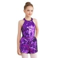 thumbnail image 3 of IEFIEL Girls Halter Neck Allover Sequins Romper Sleeveless Jumpsuit Backless Pageant Banquet Dress Up Purple 14, 3 of 7