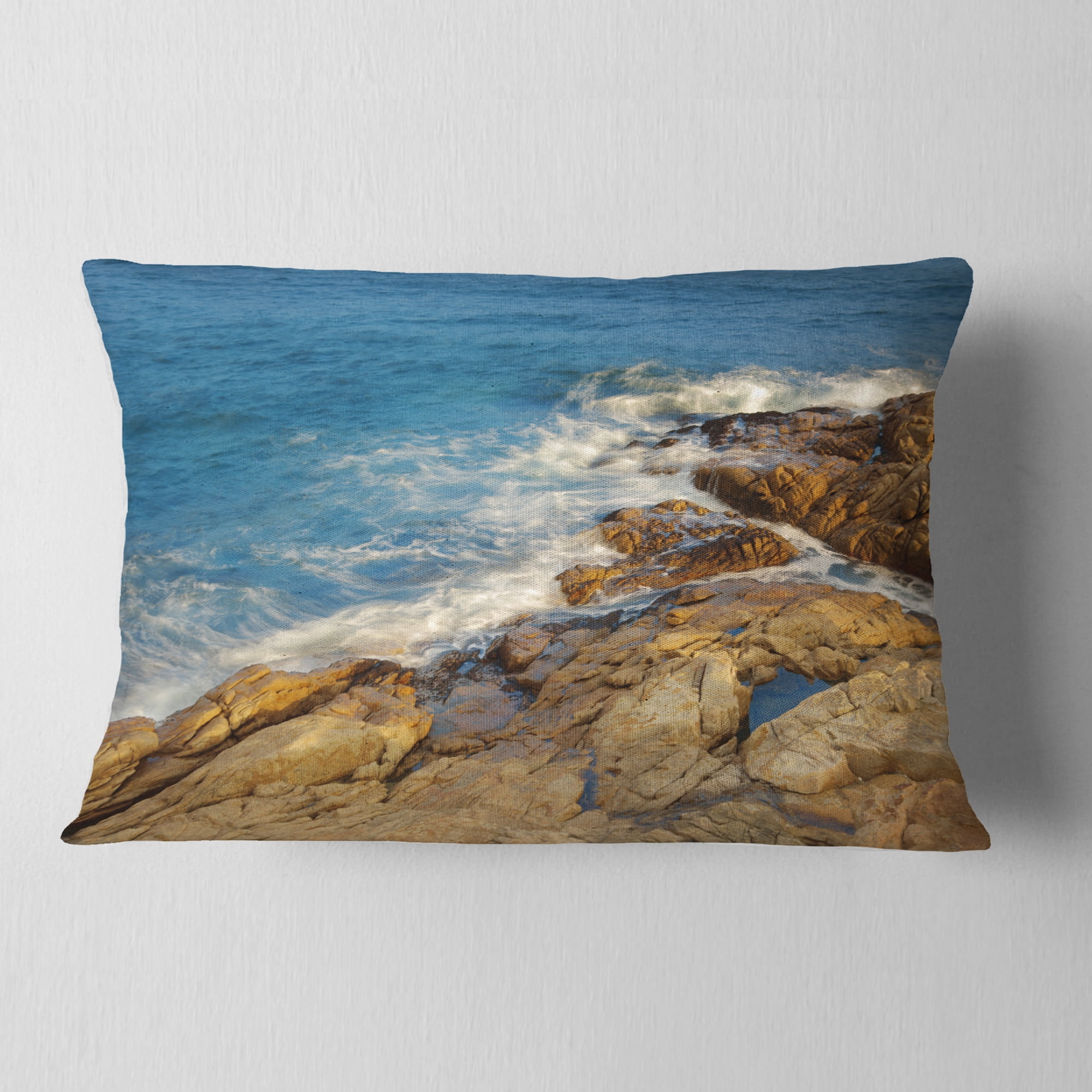 Designart 12" x 20" Blue Polyester Throw Pillow