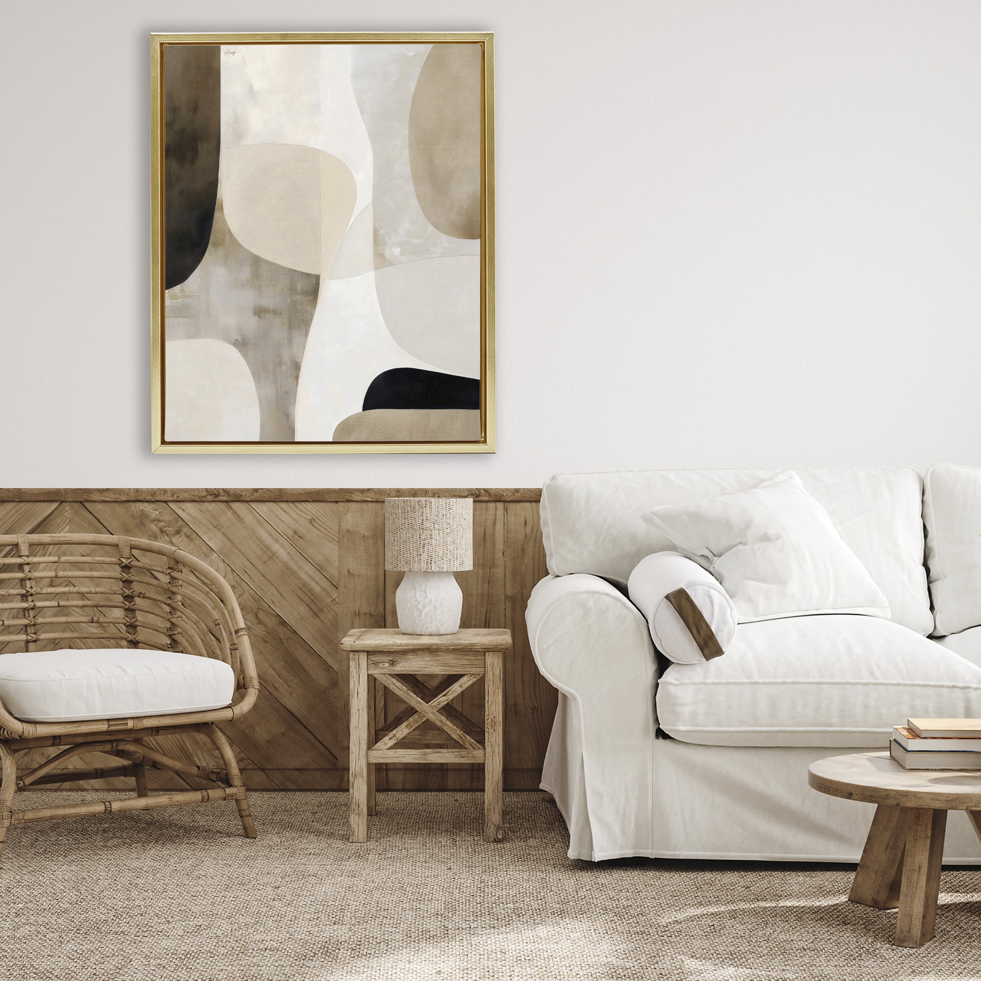 Stupell Industries Tan Shapes Organic Balance Gold Framed Floater Canvas Wall Art, design by Ink Drop Loft
