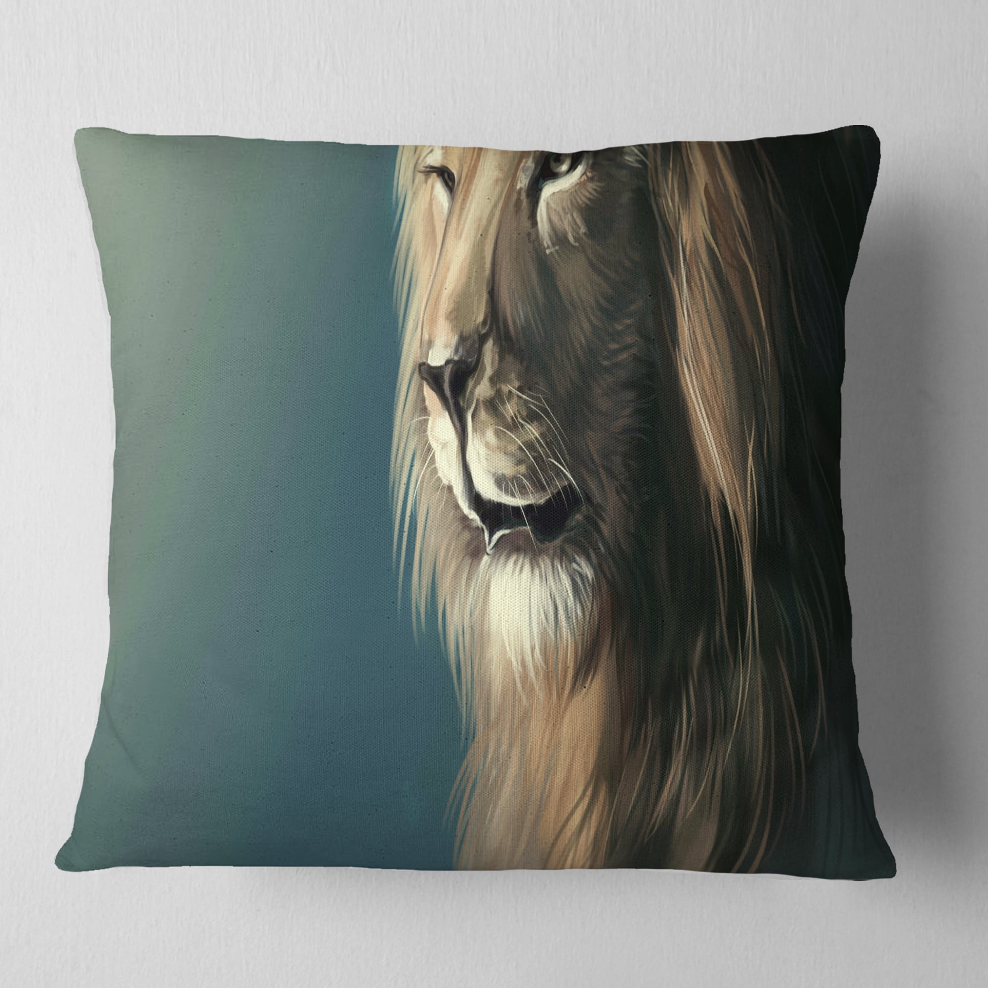 Designart Lion with Serious Look - Animal Throw Pillow - 16x16