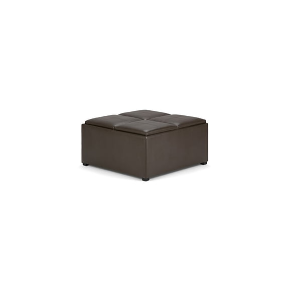 Square Coffee Table Ottoman - 35" Storage Ottoman with 4 Trays - Faux Leather Chocolate Brown
