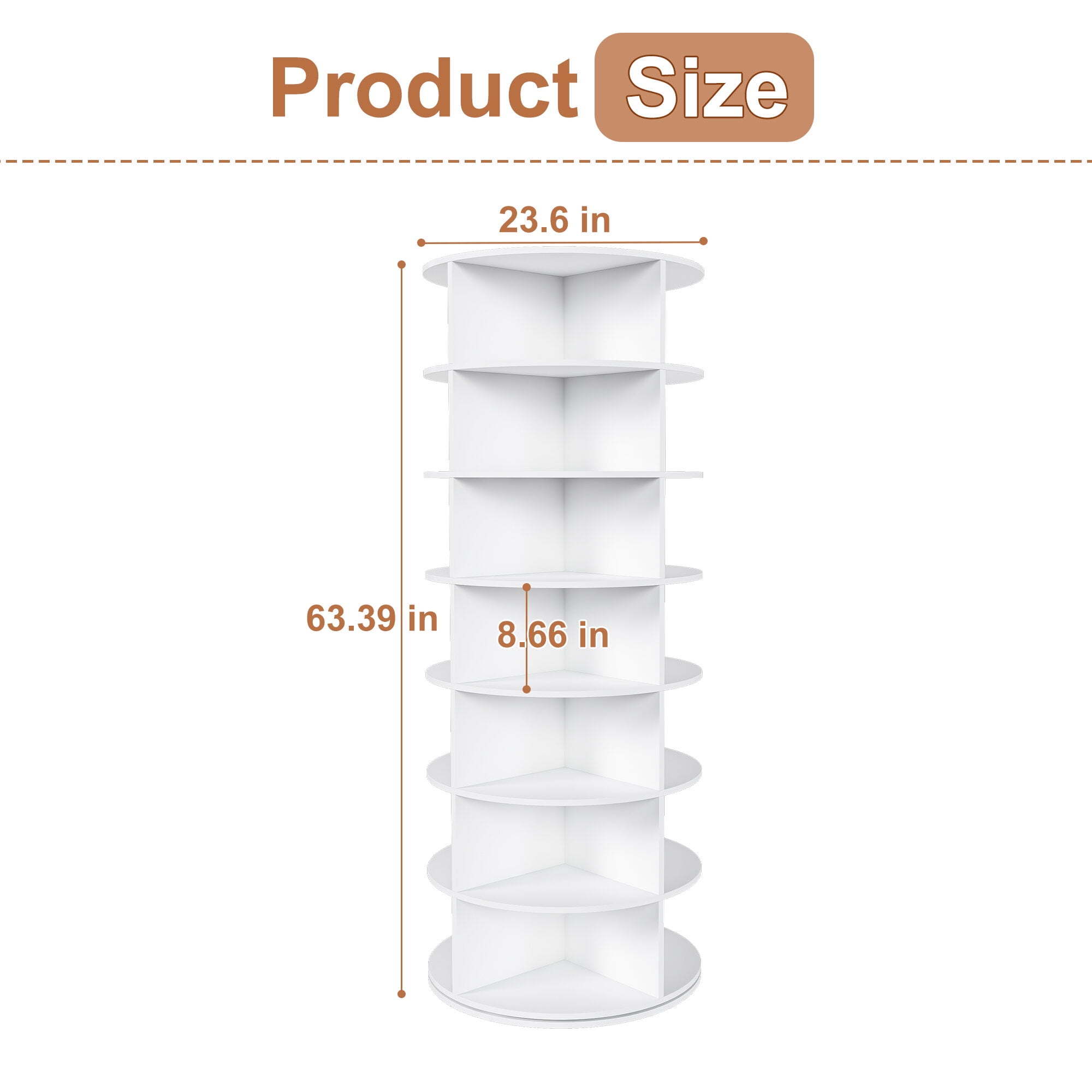 Display Shelves Rotating Shoe Rack Tower, 7-Tier Spinning Storage Rack, Free Standing 360° Revolving Shoe Organizer, Holds 28 Pairs of Shoes (7-Tier,White),Shelving Units