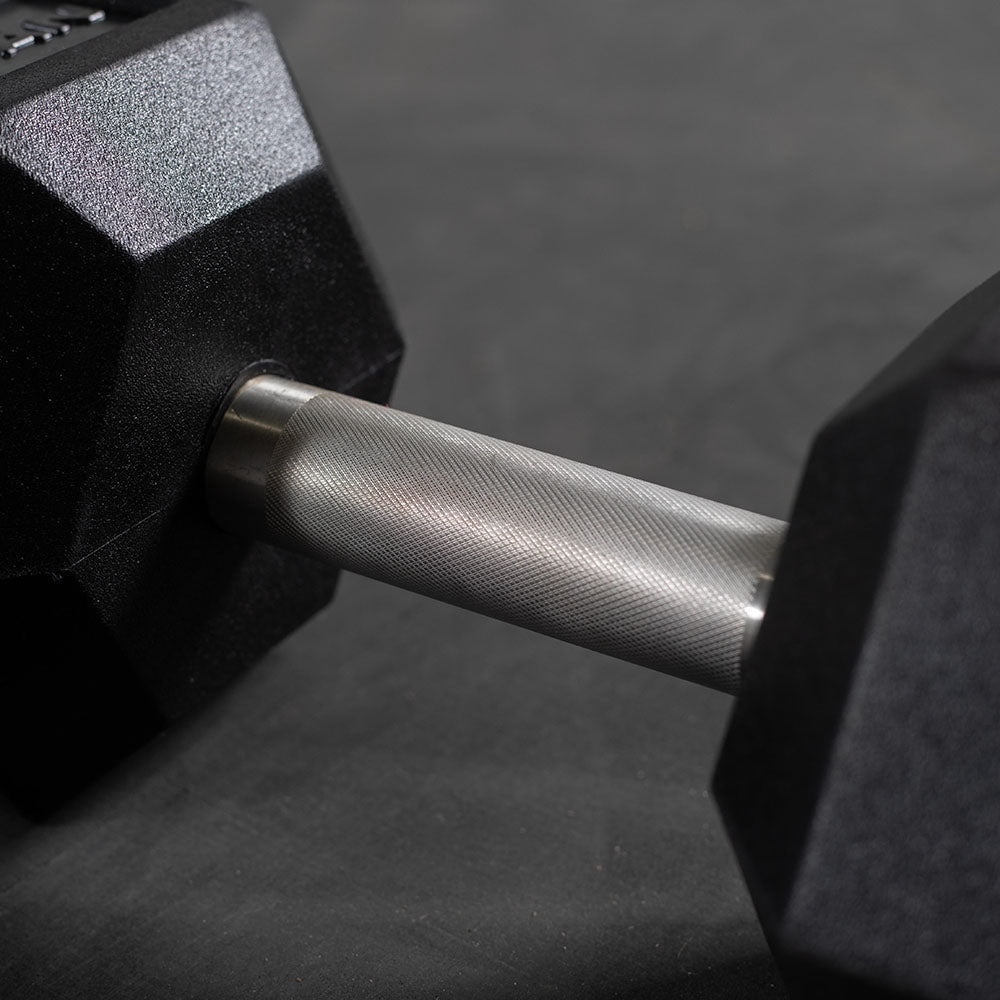 Titan Fitness 90 LB Pair Free Weights, Black Rubber Coated Hex Dumbbell, Straight Stainless Steel Handle, Strength Training, Full Body Workout