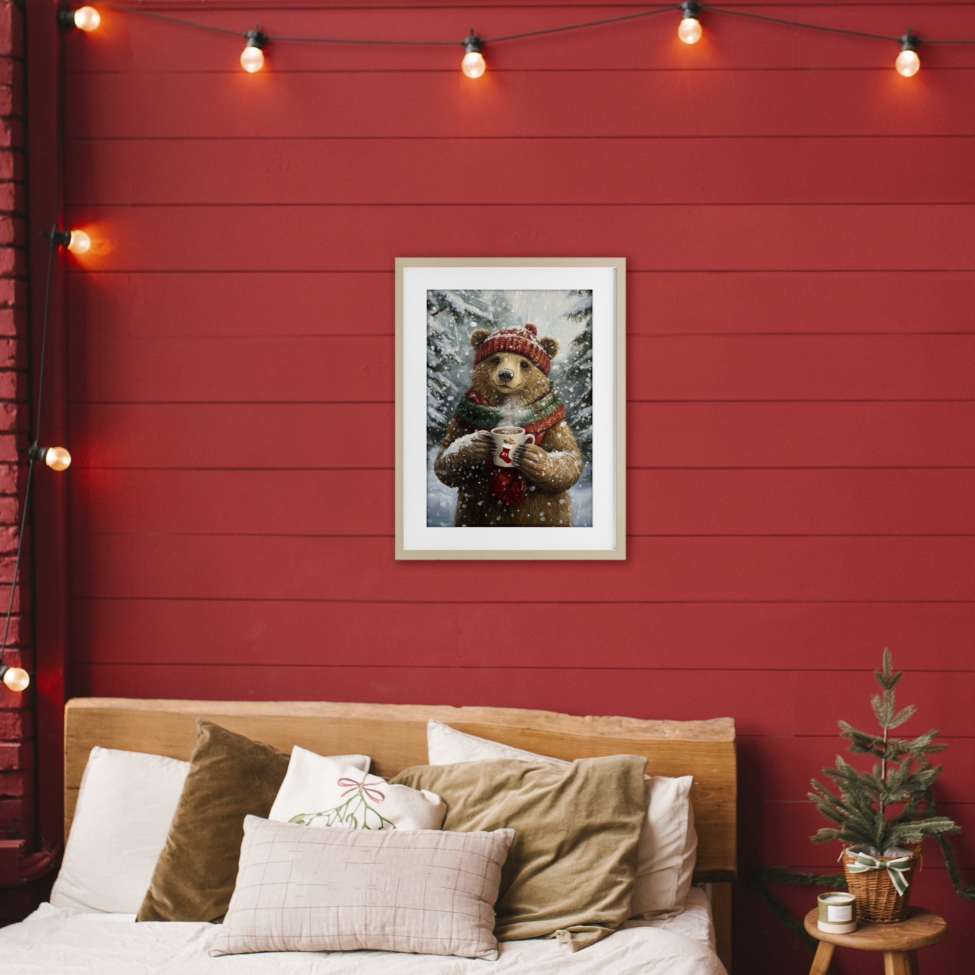 Stupell Industries Christmas Cocoa Bear Birch Framed Print Under Glass, design by Tina LeCour