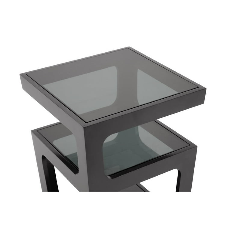 Baxton Studio Clara Black Modern End Table with 3-Tiered Glass Shelves Baxton Studio Clara Black Modern End Table with 3-Tiered Glass Shelves
