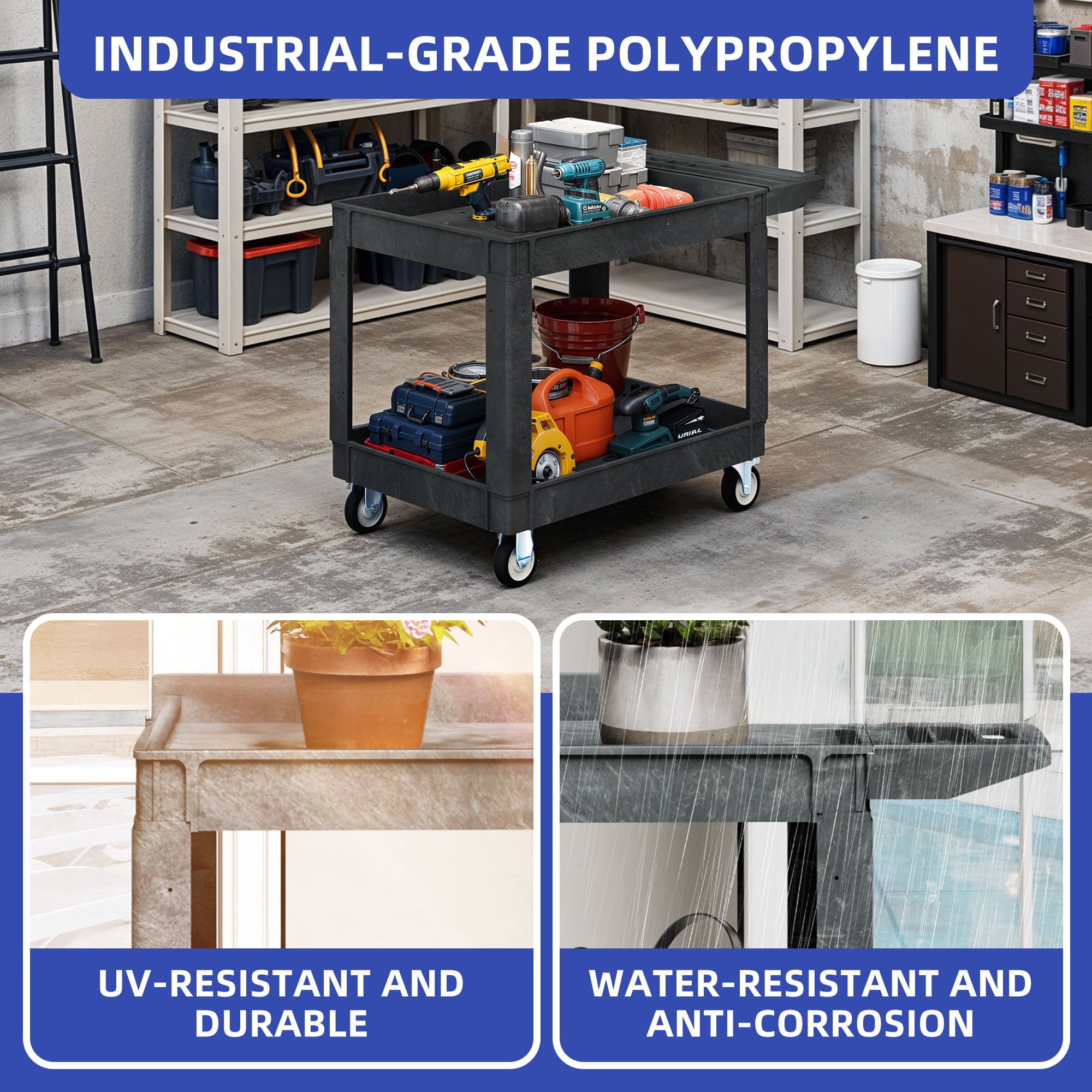 ModFusion Heavy-Duty Utility Cart with Wheels – 550 lbs Capacity Industrial Service Cart with Deep Storage Shelves for Easy Transport and Organization