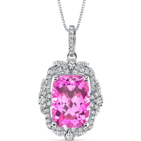 Oravo 9.00 Carat T.G.W. Cushion-Cut Created Pink Sapphire Rhodium over Sterling Silver Pendant, 18