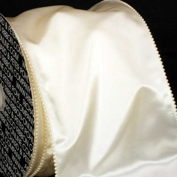 Designer Creamy Ivory Wired Pearl Edge Satin Craft Ribbon 6" x 20 Yards