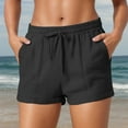 thumbnail image 5 of Women’s Solid Casual Cotton Drawstring Pocket Shorts Comfortable Beach Summer Relaxed Fit Elastic Waist Lightweight Breathable, 5 of 9
