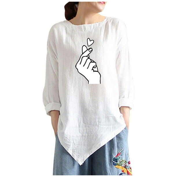 Camiseta de manga larga con cuello redondo y estampado informal a la moda de verano para mujer Fridja fjkfkj1649