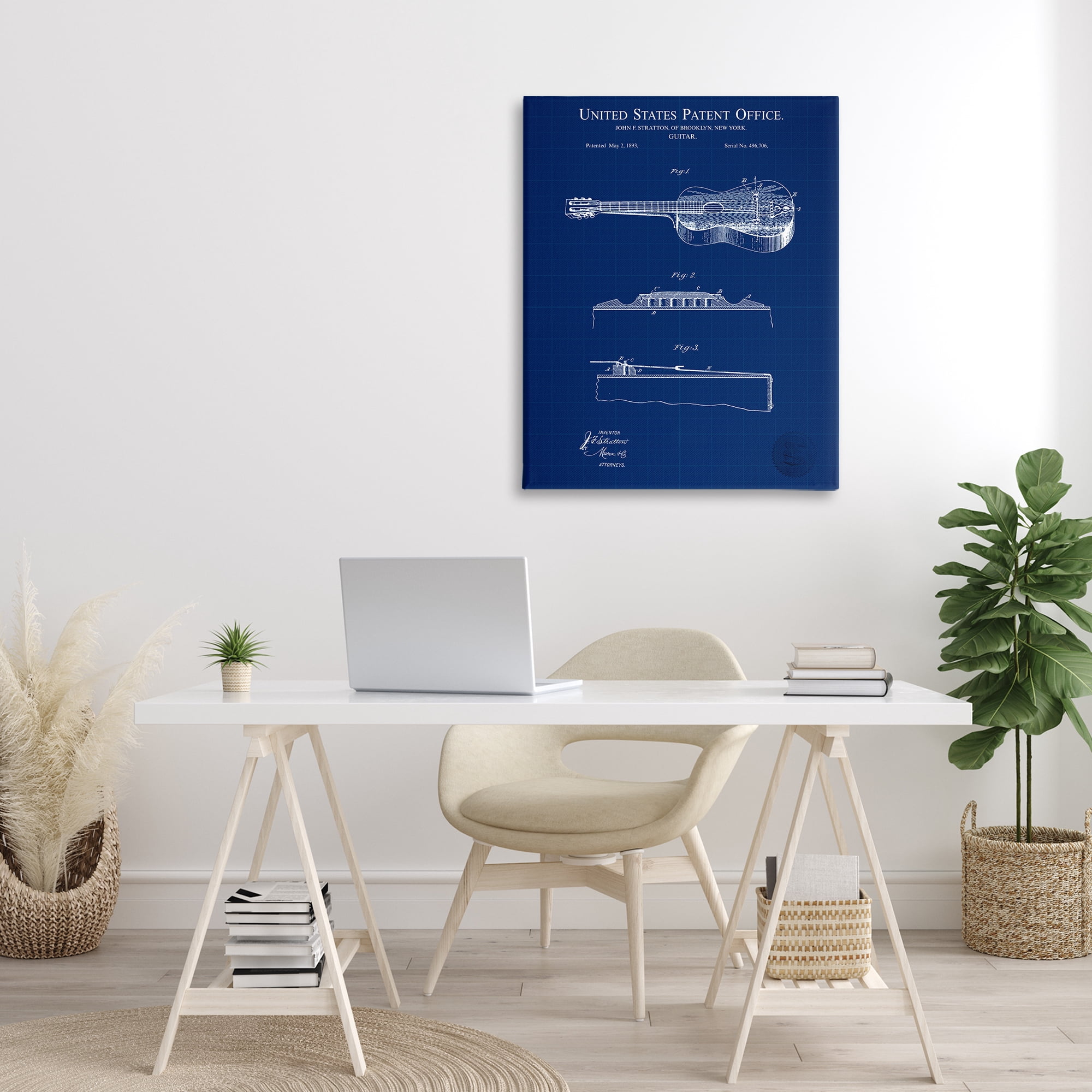 Stupell Industries Acoustic Guitar Blueprint Performing Arts Painting Gallery Wrapped Canvas Art Print Wall Art, 30 x 40