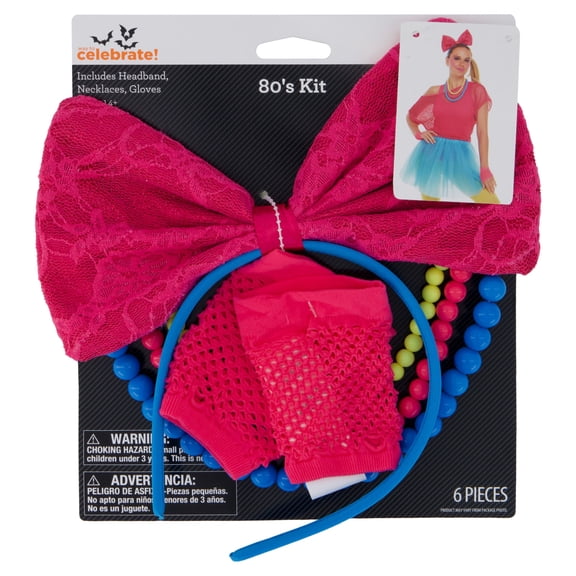 80s Costume Accessory Kit for Adults, Pink/Blue/Yellow, 6 Pieces, Halloween by Way To Celebrate