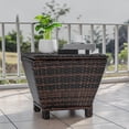 thumbnail image 2 of IVV 20" Rattan Trapezoid Side Table, Outdoor Patio End Table with Flip Lid & Hidden Storage, Weather-Resistant for Garden, Deck, Poolside, 13-Gallon, Brown, 2 of 10