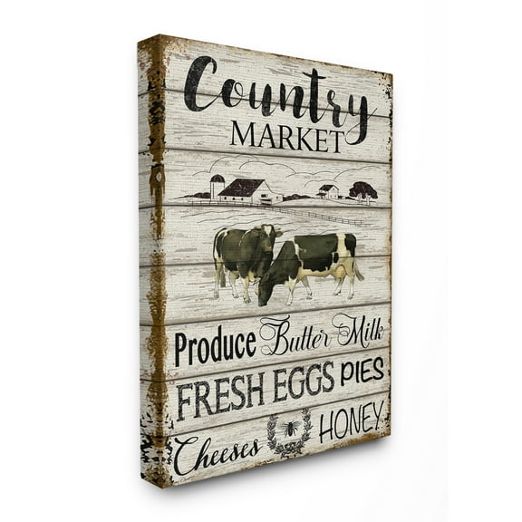 The Stupell Home Decor Farmhouse Planked Look Country Market Sign Canvas Wall Art