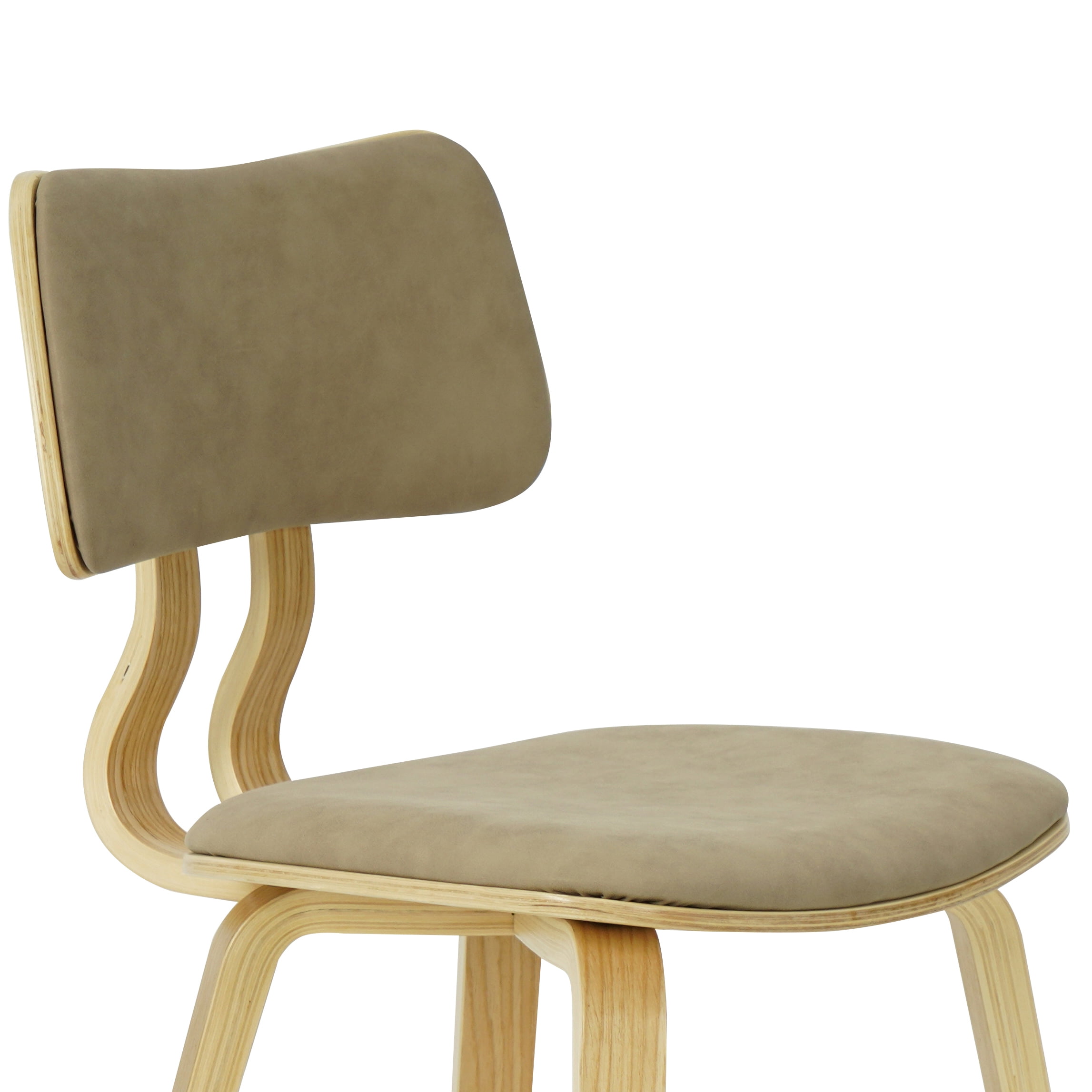 Jaguar Vintage Taupe Curved Back Wood Dining Chair with Faux Leather Seat Set of 4