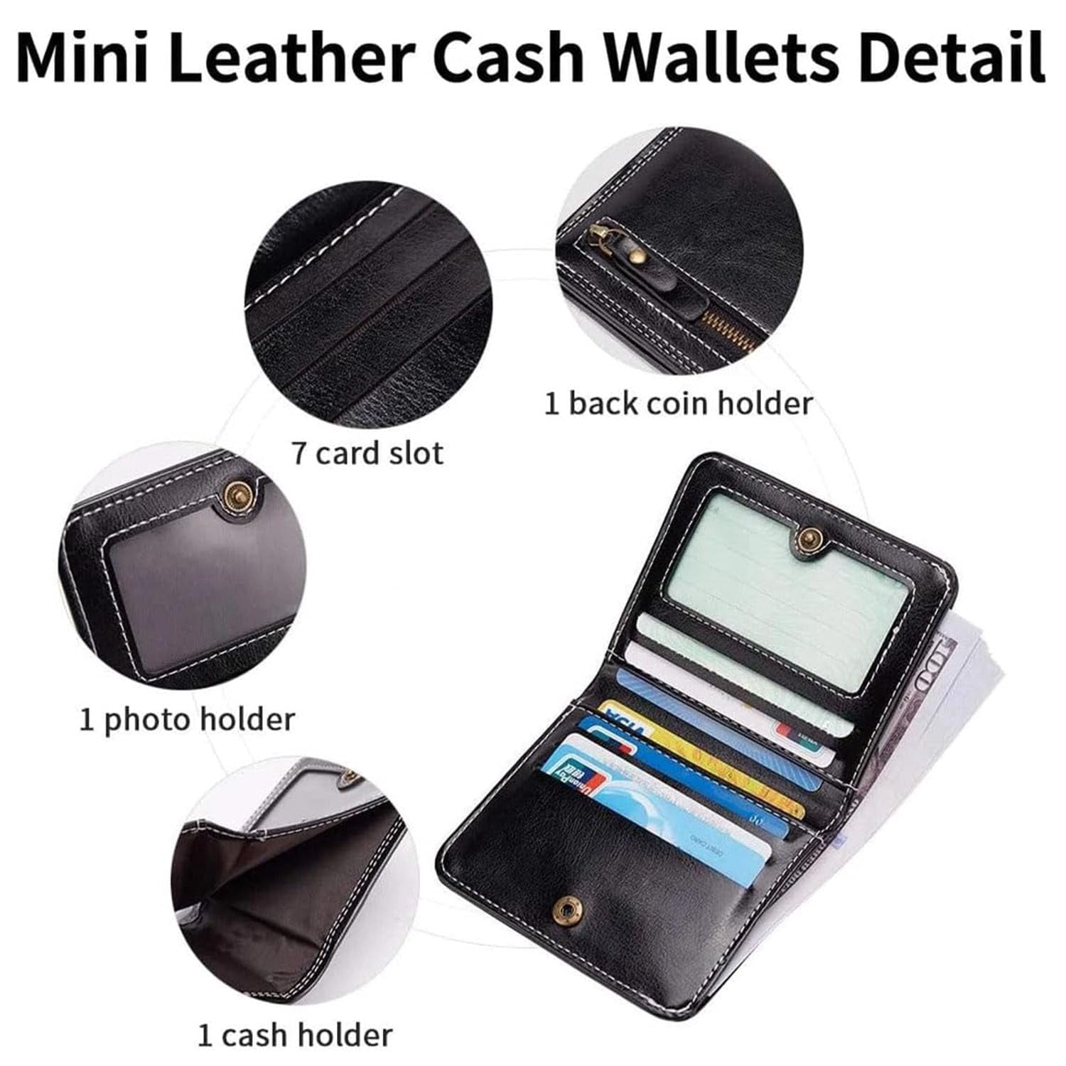 Mini Leather Cash Wallets with Zipper, Small Wallet for Women, Anti Theft Purse for Coins and Cards, Compact and Portable (Pink)