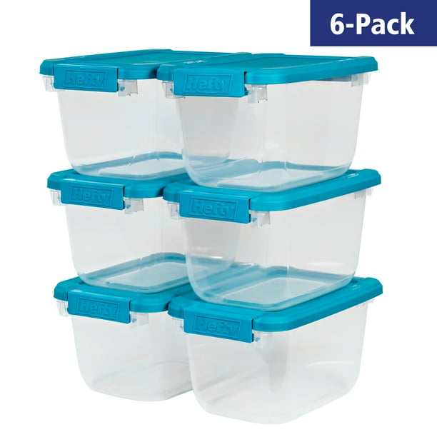 Hefty 6.5 Qt. Stackable Bin with Latch, Teal/Clear, Case of 6 Bins