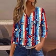 thumbnail image 2 of Women's 250th Anniversary USA Shirt Patriotic American Flag Print V-Neck Button 3/4 Sleeve T-Shirt, 2 of 5