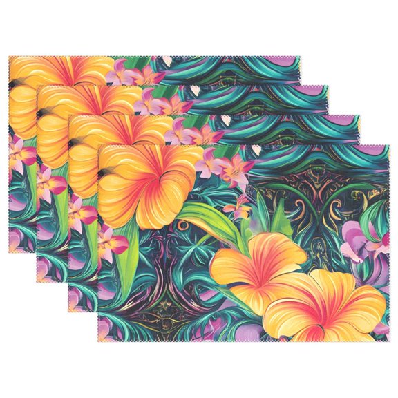 Ryvnso Placemats Set of 4 Elegant Tropical Dining Mats Heat-Resistant Non-Slip Washable Table Mat