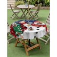 thumbnail image 3 of Outdoor Tablecloth with Umbrella Hole and Zipper, Navy Blue Snowman Christmas Round Table Cloth 54 Inch Waterproof Tablecloth, Snowflake Xmas Tree Winter Elk Picnic Table Cover for Patio Camping, 3 of 7