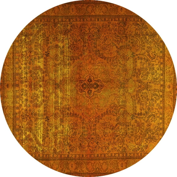 Ahgly Company Machine Washable Indoor Round Persian Yellow Traditional Area Rugs, 6' Round