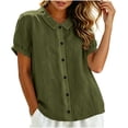 thumbnail image 5 of Naotn Summer Linen Shirts for Women Fashion Casual Loose Fit Button Lapel Neck Short Sleeve Tops, 5 of 10