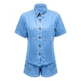 thumbnail image 6 of Women's Vintage Denim Shirt, Short Sleeve Button Down Shirt with Chest Pockets, Relaxed Fit Casual Jean Top, Summer Denim Shacket and Oversized Jean Shirt-Light Blue, 6 of 6