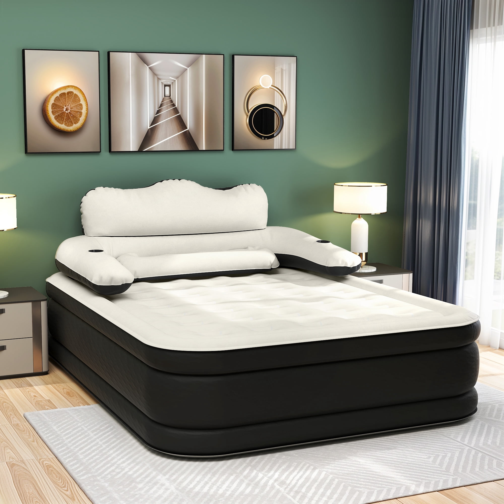 Uforic Queen Size Air Bed with Detachable Headboard & Integrated Pump, 18in Inflatable Mattress with Accessories for Home, Outdoors, and Travel