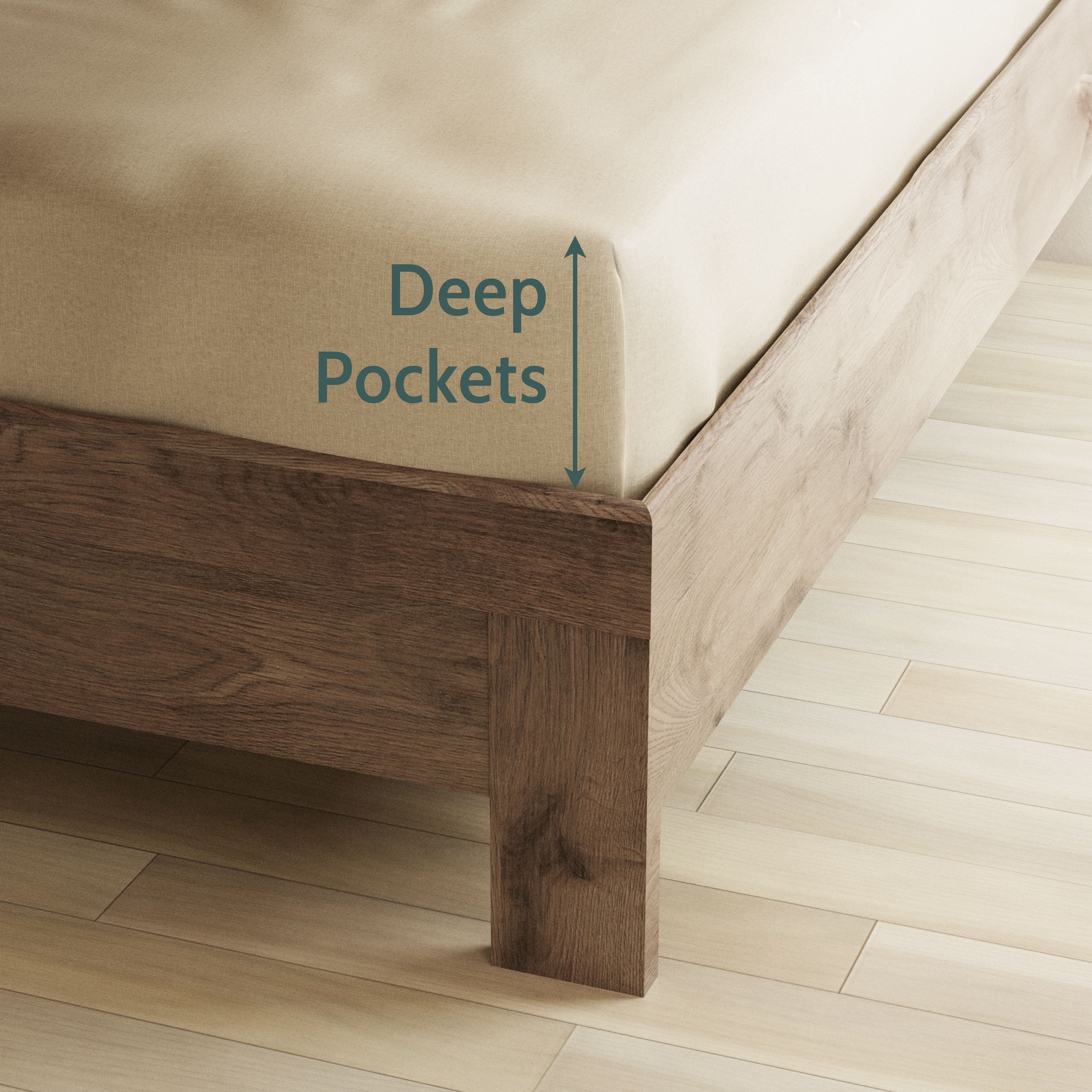 Seed & Stone Recycled Cotton Percale Bed Sheet Set, Soft, with Deep Pockets, Full, Beige, 4-Piece