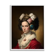 Stupell Industries Classic Girl Wearing Headphones Beauty & Fashion Painting White Framed Art Print Wall Art, 24 x 30